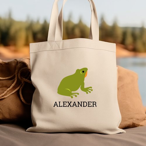 Cute Green Frog Kids Personalized Tote Bag