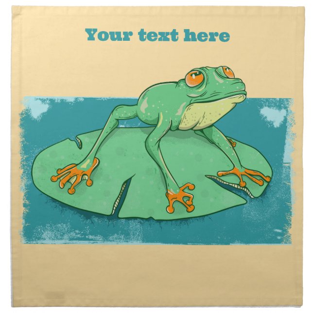 Cute green frog on a lily pad cloth napkin (Front)