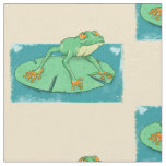 Cute green frog on a lily pad fabric