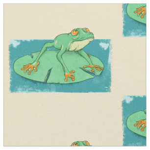 Cute green frog on a lily pad fabric