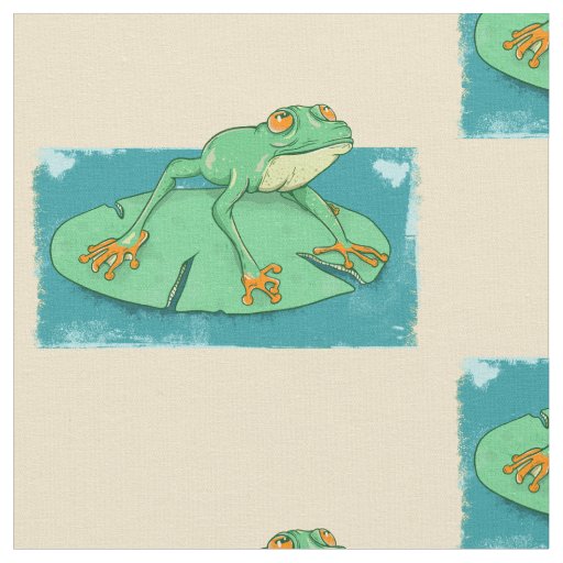 Cute green frog on a lily pad fabric