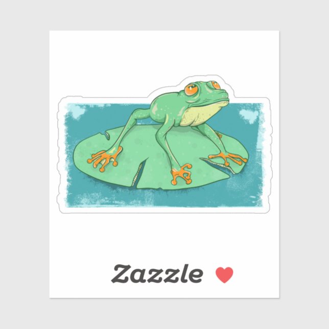 Cute green frog on a lily pad sticker (Sheet)