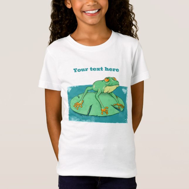 Cute green frog on a lily pad T-Shirt (Front)