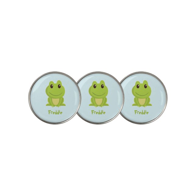 Cute green frog on blue  golf ball marker (3 Up)