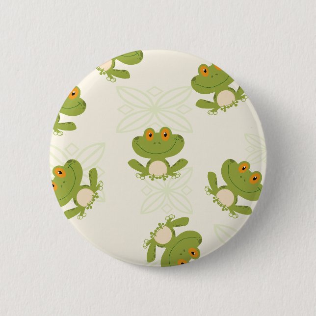 Cute Green Frog Pattern Button (Front)