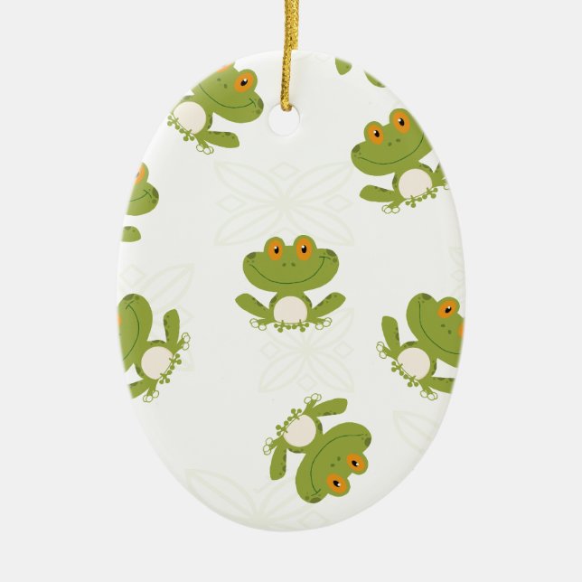 Cute Green Frog Pattern Ceramic Ornament (Front)