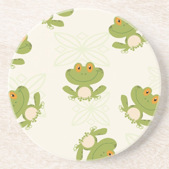 Cute Green Frog Pattern Drink Coaster (Front)