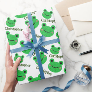 Cute Green Frog Pattern Fun Wrapping Paper