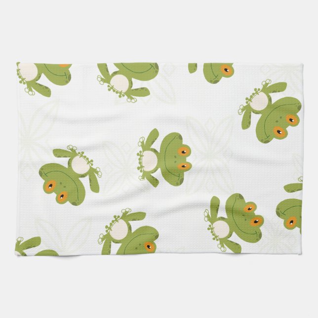Cute Green Frog Pattern Kitchen Towel (Horizontal)
