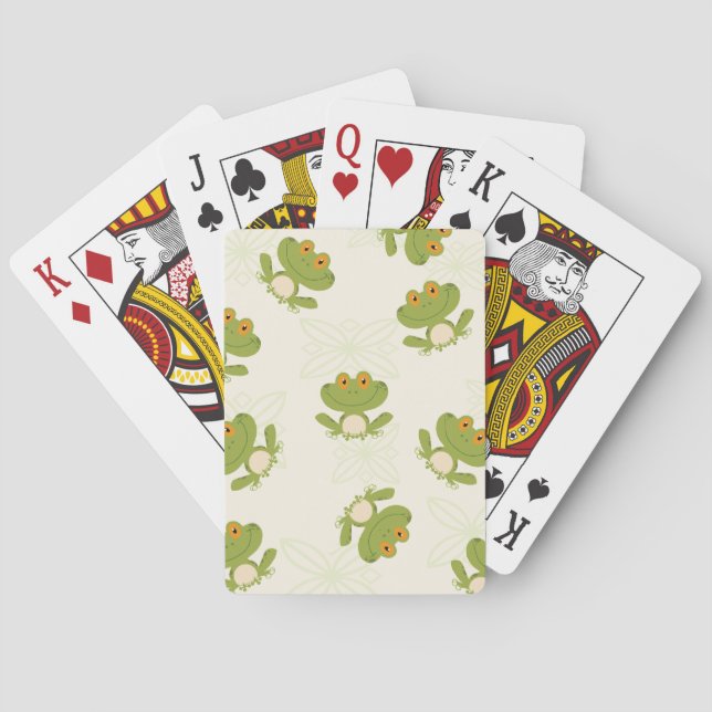 Cute Green Frog Pattern Poker Cards (Back)