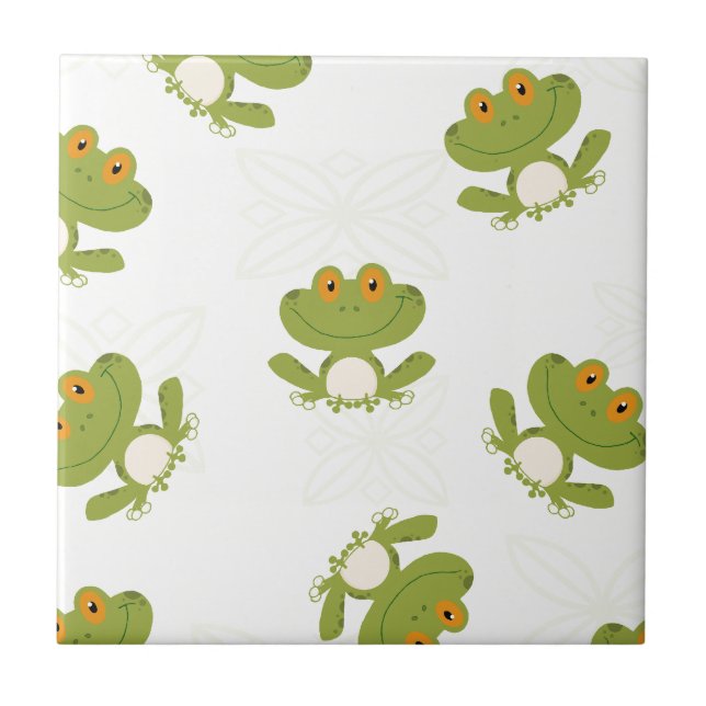 Cute Green Frog Pattern Tile (Front)