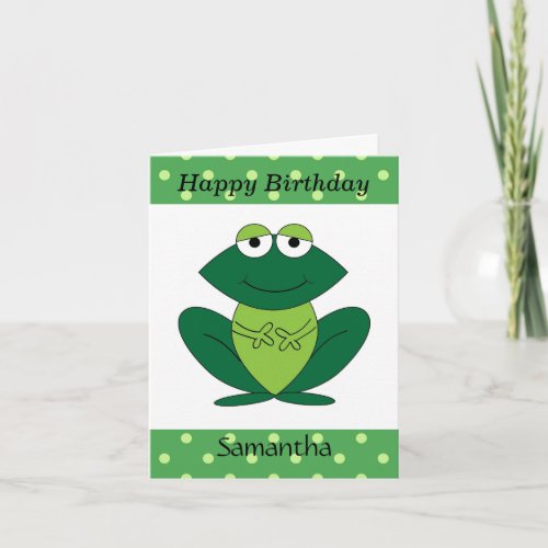 Cute Green Frog Polka Dots Happy Birthday  Card