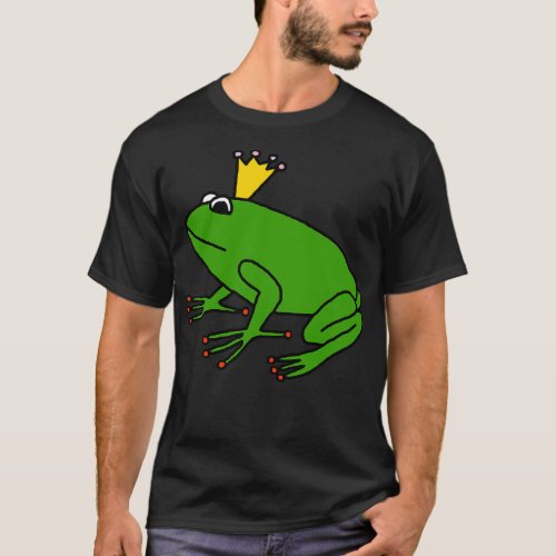 Cute Green Frog Prince with Animals Crown T_Shirt