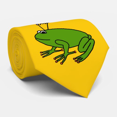 Cute Green Frog Prince with Red Toes on Yellow Neck Tie