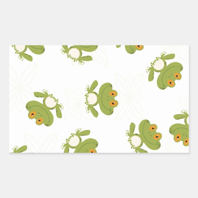 Cute Green Frog Rectangular Sticker (Front)