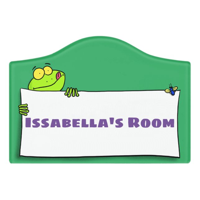 Cute green frog sign cartoon illustration (Small Crest Front)