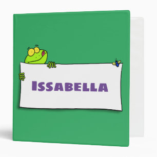 Cute green frog sign cartoon illustration 3 ring binder