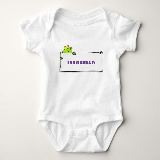 Cute green frog sign cartoon illustration baby bodysuit (Front)