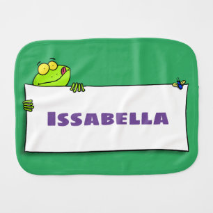 Cute green frog sign cartoon illustration baby burp cloth