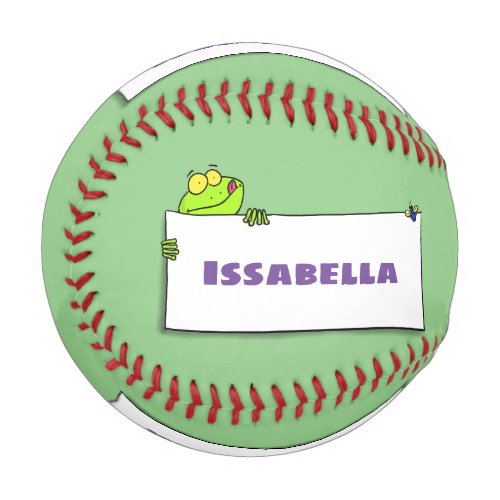 Cute green frog sign cartoon illustration baseball