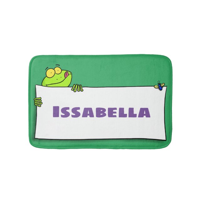 Cute green frog sign cartoon illustration bath mat (Front)