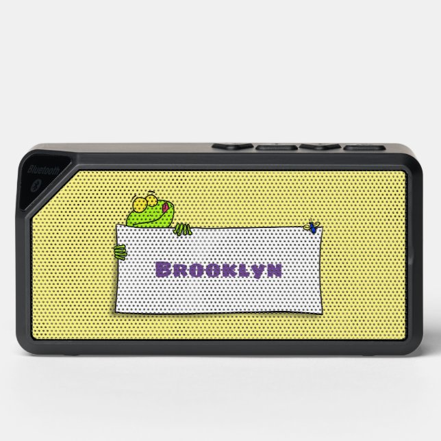 Cute green frog sign cartoon illustration bluetooth speaker (Front)