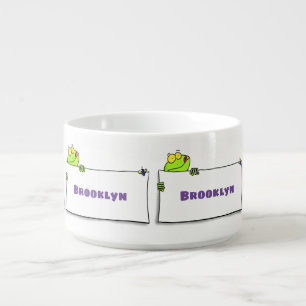 Cute green frog sign cartoon illustration bowl