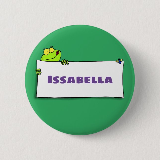 Cute green frog sign cartoon illustration button (Front)