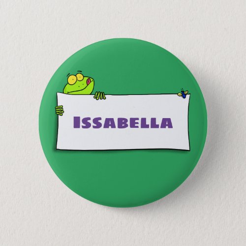 Cute green frog sign cartoon illustration button