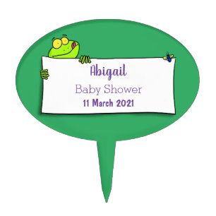 Cute green frog sign cartoon illustration cake topper