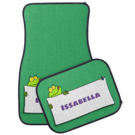 Cute green frog sign cartoon illustration car floor mat