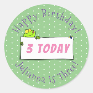 Cute green frog sign cartoon illustration classic round sticker