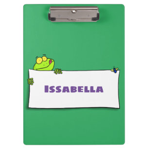 Cute green frog sign cartoon illustration clipboard