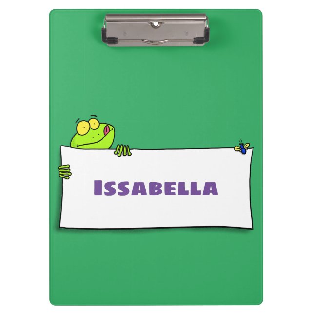 Cute green frog sign cartoon illustration clipboard (Front)