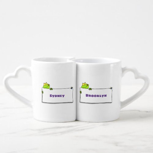 Cute green frog sign cartoon illustration coffee mug set