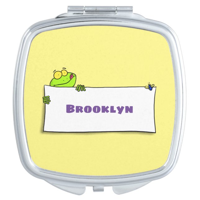 Cute green frog sign cartoon illustration compact mirror (Front)