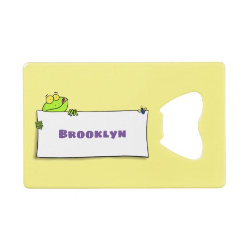 Cute green frog sign cartoon illustration credit card bottle opener