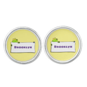 Cute green frog sign cartoon illustration cufflinks