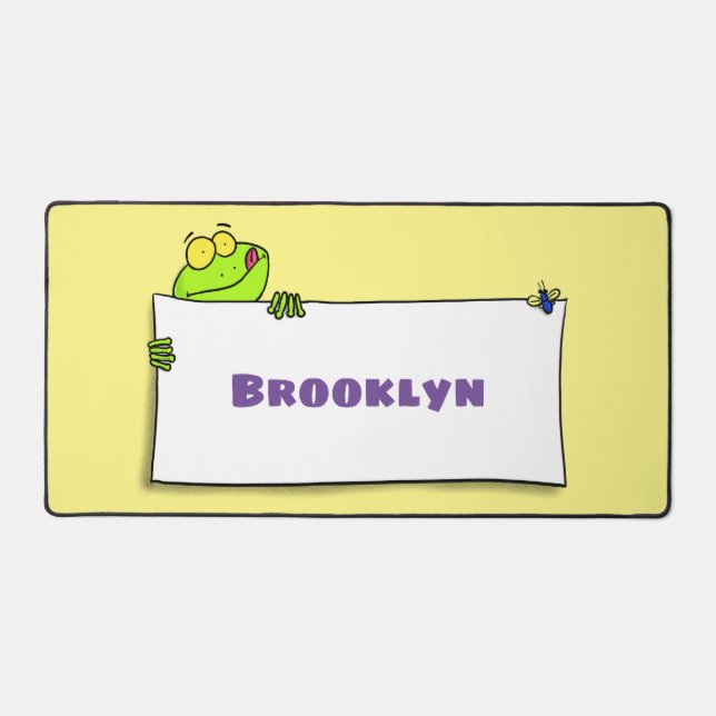 Cute green frog sign cartoon illustration desk mat (Front)