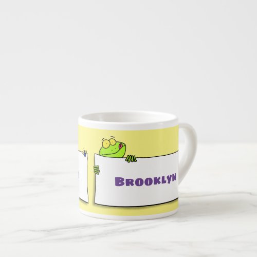 Cute green frog sign cartoon illustration espresso cup