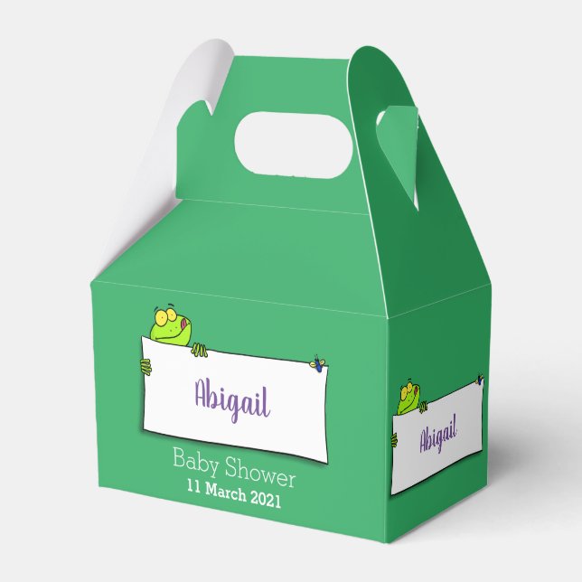 Cute green frog sign cartoon illustration favor boxes (Front Side)