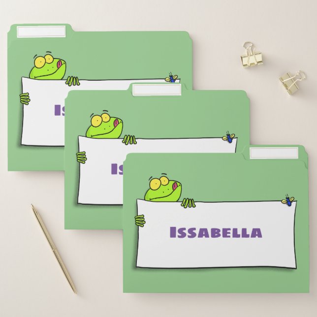 Cute green frog sign cartoon illustration file folder (Set)