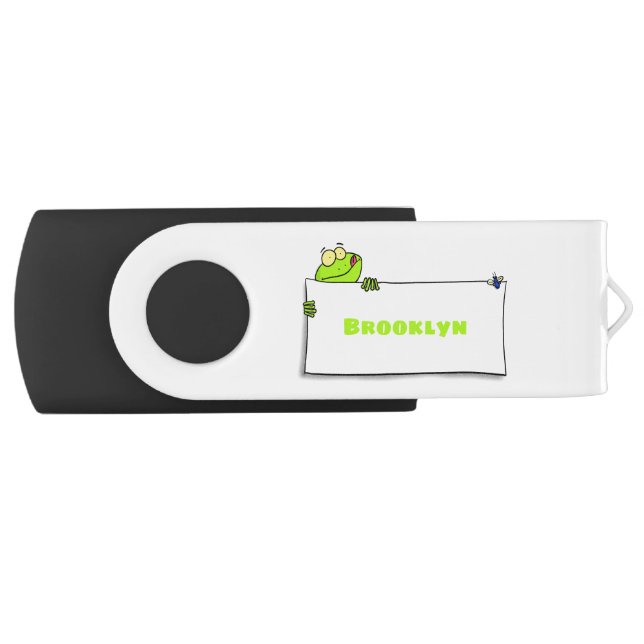 Cute green frog sign cartoon illustration flash drive (Front)