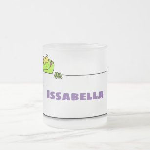 Cute green frog sign cartoon illustration frosted glass coffee mug