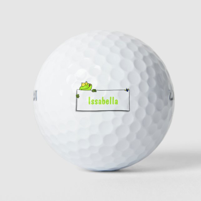 Cute green frog sign cartoon illustration golf balls (Front)