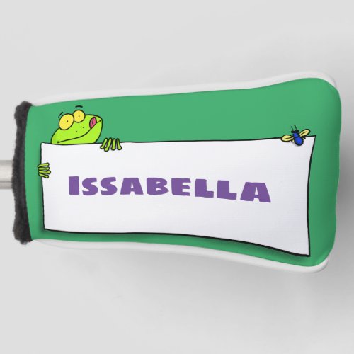 Cute green frog sign cartoon illustration golf head cover