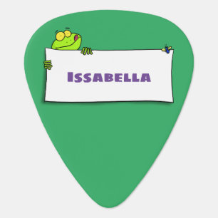 Cute green frog sign cartoon illustration guitar pick