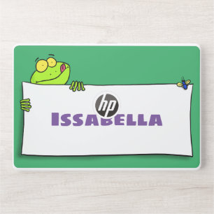 Cute green frog sign cartoon illustration HP laptop skin