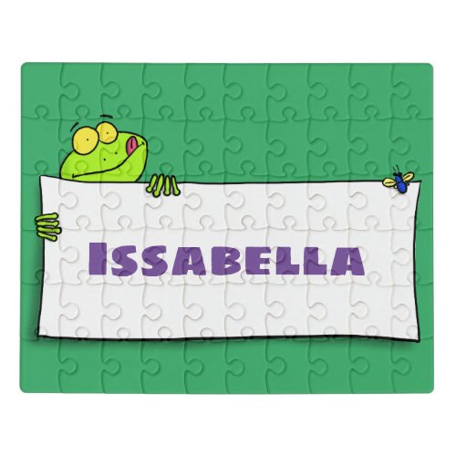 Cute green frog sign cartoon illustration jigsaw puzzle