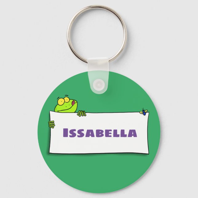 Cute green frog sign cartoon illustration keychain (Front)